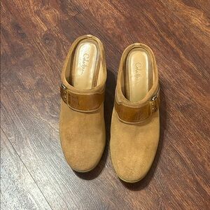 Cole Haan Tan Suede Slip-On Mules with Leather Band